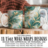 Teal Gold Floral Tumbler Design, Digital Paper Pack, Watercolor Flowers Backgrounds, Junk Journal Pages, Printable Tumbler PNG, Scrapbooking thumbnail 4