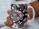 Dark Floral Butterfly Mug Wrap Sublimation, 11oz 15oz Digital Design, Pink Flower Cottagecore PNG for Her Birthday Gift thumbnail 8