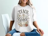 Teach with Grace T-Shirt for Teachers, Floral Christian Educator Gift, Vintage Whimsical Back to School Tee thumbnail 1