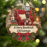 Bookish Christmas Ornament, Cozy Book Lover Holiday Decor, Reading Nook Cat Library Bookworm Tree Charm, Literary Gift for Readers thumbnail 1