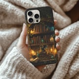 Fantasy Bookshelf Tough Phone Case, Dark Academia Dragon Bookish Cover, Magic Crystal Library Phone Case, Gift for Book Lover Gamer thumbnail 2