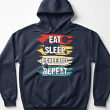 Pickleball Gildan Fleece Hoodie, Eat Sleep Pickleball Repeat, Retro Athletic Sportswear Court Pullover thumbnail 6