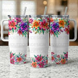 40oz Tumbler Sublimation PNG, Distressed Colorful Lily Floral Wrap, Tapered Seamless Digital Design, Add Name, Free Car Coasters, Download thumbnail 6