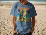 Tropical Parrot Sunset Beach T-Shirt, Vibrant Macaw Bird Tee, Island Life Vacation Shirt, Nature Lover Gift for Her, Beach Summer Apparel thumbnail 3