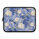 Blue Leopard White Peony Laptop Sleeve, Faux Lace Floral Tech Bag, Artistic Accessory Pouch, Romantic Gift For Her thumbnail 4