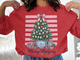 Merry Mahjong Christmas Tree Print, Chinoiserie Preppy Holiday Decor, Pink Bow Game Night Art, Grandmillennial Winter Gift For Mahjong Lover thumbnail 3