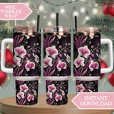 Pink Orchid Tumbler Design, Floral Digital Paper Pack, Watercolor Flower Background, Printable Junk Journal, Scrapbooking Paper Digital thumbnail 8
