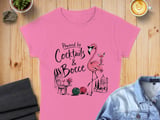 Powered by Cocktails & Bocce T-Shirt, Funny Flamingo Shirt, Cocktail Lover Tee, Bocce Ball Gift, Vacation Shirt, Summer Vibe Top thumbnail 3