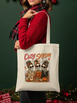Cozy Season Skeletons Tote Bag, Messy Bun Skeleton Friends Fall Autumn Coffee Lover Halloween Spooky Cute Canvas Bag Gift Banner thumbnail 8
