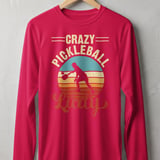 Pickleball Sport-Tek Long Sleeve Tee, Crazy Pickleball Lady, Sun Shield Shirt, Retro Sunset Court Graphic thumbnail 8