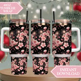 Pink Cherry Blossom Tumbler Design, Floral Tumbler Png, Watercolor Flowers Digital Papers, Junk Journal Pages, Scrapbooking Paper Digital thumbnail 8