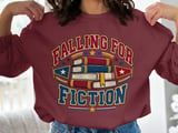 Falling For Fiction Sweatshirt, Bookish Hoodie, Dark Academia Tote Bag, Vintage Reading Crewneck, Cute Book Lover Gift For Readers thumbnail 6