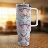 Bow Tumbler Wrap, 40oz Tumbler Sublimation, Seamless Tapered Design, Distressed Digital Download, Pastel Bows, Girly Bows, Cute Bows thumbnail 4