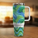 40oz Tumbler Sublimation, Wave Design, Seamless Tapered, Digital Download, Distressed Texture, Blue and Green Digital Paper, Tumbler Wrap thumbnail 2