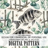 Digital Pattern, Digital Bundle, Sheepshead Fish Pattern, Ocean Underwater, Tropical Pattern, Starfish Digital, Ocean Life, Digital Download thumbnail 1