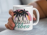 Retro Beach Vibes  Mug, Groovy Summer Palm Tree Rainbow, Aesthetic Coastal Boho  for Vacation Lover thumbnail 4