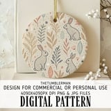 Rabbit Digital Pattern, Floral Bunny, Cute Hare, Forest Animal, Beige Background, Bohemian Style, Digital Paper, Scrapbooking, Digital thumbnail 3