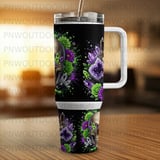 40oz Tumbler Sublimation PNG, Distressed Skull Crystal Floral, Amethyst Geode Seamless Tapered Design, Digital Download, Free Car Coasters thumbnail 3