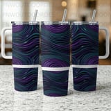 40oz Tumbler Wrap Digital, Seamless Sublimation Design, Motion Illusion Wavy Abstract, Purple Teal Distressed Tapered PNG, Free Car Coasters thumbnail 1