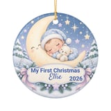 Baby First Christmas Ornament, Custom Name Sleeping Baby on Moon Holiday Keepsake, Personalized New Baby Ornaments for Tree, Newborn Gift thumbnail 4