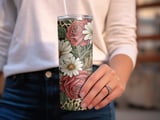 Leopard Floral Tumbler Wrap, 20oz Skinny Tumbler Design, Sublimation PNG, Rose Daisy Tumbler Wrap, Seamless Tumbler Design, Digital Download thumbnail 3