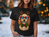 Goldendoodle Christmas Reindeer Antlers Sunglasses Candy Cane Bow Tie Holiday Dog Graphic Standard T-Shirts thumbnail 4
