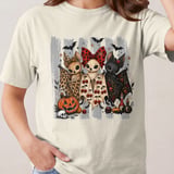 Cute Halloween Bat Friends T-Shirt, Spooky Season Sweatshirt, Whimsical Goth Chibi Bats Pumpkin Skull thumbnail 1