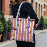 Spooky Cute Bat & Star Phone Case | Pastel Goth Halloween Striped Tote Bag | Y2K Grunge Aesthetic Fall Accessory thumbnail 6