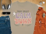 Thou Shalt Calm Down Christian T-Shirt, Retro Groovy Faith Tee, Vintage Dove Cross Shirt, Inspirational Peaceful Spiritual Gift for Her thumbnail 6