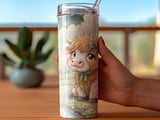 Cute Cow Tumbler Wrap, 20oz Seamless Tumbler, Watercolor Highland Cow, Floral Cow Tumbler, Farm Animal Tumbler, Cow Lover Gift thumbnail 3