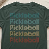 Pickleball Sport-Tek Performance Tee, Pickleball Multi-Color Retro Stripe Text Graphic, Court Apparel thumbnail 5
