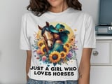 Just A Girl Who Loves Horses T-Shirt, Floral Horse Lover Shirt, Cowgirl TShirt, Western Tee, Horseback Riding Gift, Equestrian Style thumbnail 5