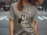 Saved By Grace Christian Cat T-Shirt, Faith Based Tuxedo Kitty and Bible Verse Tee, Cute Religious Floral Women's Gift Shirt thumbnail 5