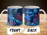 Ocean Deep Blue Fish Mug Wrap PNG, Magical Undersea Creatures Sublimation Design, Marine Life Digital Download thumbnail 4