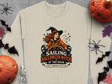 Sailing Halloween Witch At The Helm Crewneck Sweatshirts Nautical Ocean Ship Wheel Graphic thumbnail 10