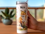 20oz Tumbler Wrap, Fox Design, Floral Accents, Little But Fierce Slogan, Pink Background thumbnail 2