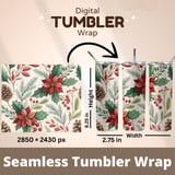 Watercolor Poinsettia Tumbler, Christmas Digital Paper, Floral Scrapbook, Holly Printable PNG, Holiday Junk Journal, Flower Background thumbnail 7