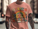 Pray Teach Repeat Teacher T-Shirt, Christian Educator Gift, Retro Groovy Faith School Tee, Boho Rainbow Teacher Apparel for Women thumbnail 13