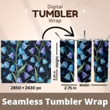Bluebell Flower Tumbler, Digital Download, Watercolor Floral, Scrapbook Paper, Floral Junk Journal, Dark Bluebell, Tumbler Design PNG thumbnail 7