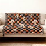 Spooky Skull Bat Stars Halloween Velveteen Blanket, Grunge Checkerboard Woven Throw, Alt Aesthetic Cozy Pillow thumbnail 5