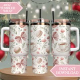 Digital Pattern, Digital Bundle, Floral Pattern, Macaron Pattern, Coffee Cup Pattern, Pink Bow Pattern, Seamless Pattern, Watercolor Pattern thumbnail 10