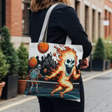 Halloween Tote Bag, Skeleton Tennis Player, Fire Skull, Zombie Spectators, Spooky Tennis Game, Halloween Gift, Unique Tote Bag, Holiday Bag thumbnail 6