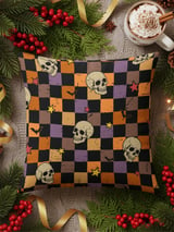 Spooky Skull Bat Stars Halloween Velveteen Blanket, Grunge Checkerboard Woven Throw, Alt Aesthetic Cozy Pillow thumbnail 11