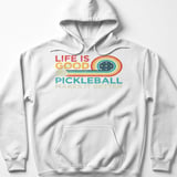 Pickleball Gildan Fleece Hoodie, Life Is Good Pickleball Makes It Better, Retro Graphic Court Pullover thumbnail 7