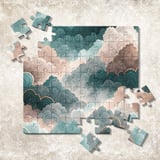 Digital Clouds Pattern, Teal Pink Cloudscape, Geometric Waves, Art Deco, Background, Texture, Digital Paper Bundle, Scrapbook Paper Digital thumbnail 7