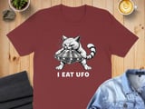 I Eat UFO flying saucer Absurd Cat Tee thumbnail 5