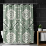 Sage Green Floral Shower Curtain and Bath Mat Set, Folk Art Botanical Flower Bathroom Decor, Cottagecore Farmhouse Boho Bath Set Gift thumbnail 1