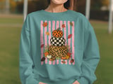 Trendy Fall Pumpkin Stack Sweatshirt, Distressed Leopard Print Checkerboard Hoodie, Cute Autumn T-Shirt Gift thumbnail 3