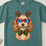 Goldendoodle Christmas Reindeer Antlers Sunglasses Candy Cane Bow Tie Holiday Dog Graphic Standard T-Shirts thumbnail 11