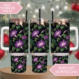 Purple Morning Glory Tumbler, Floral Digital Paper, Watercolor Flower Background, Printable PNG, Floral Junk Journal, Digital Scrapbooking thumbnail 8
